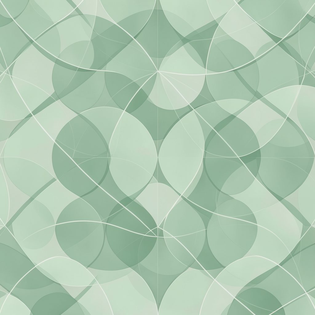 Abstract geometric pattern in soft green tones, overlapping translucent circles and arcs suggesting data connections