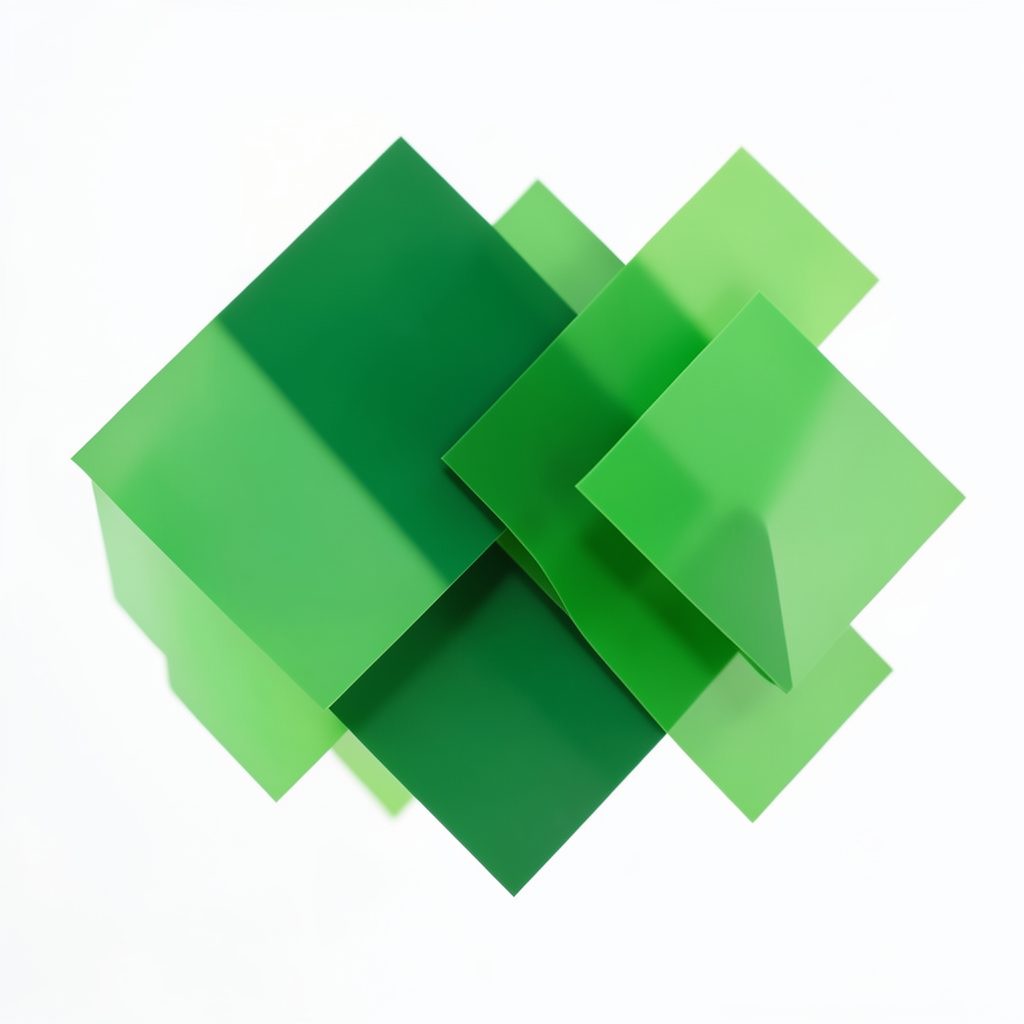 Abstract green geometric shapes overlapping softly, suggesting data nodes and conceptual connections