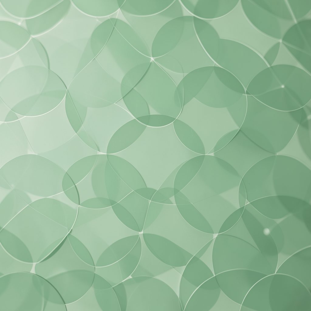 Abstract geometric pattern of overlapping translucent circles in soft green tones, suggesting data nodes and conceptual connections